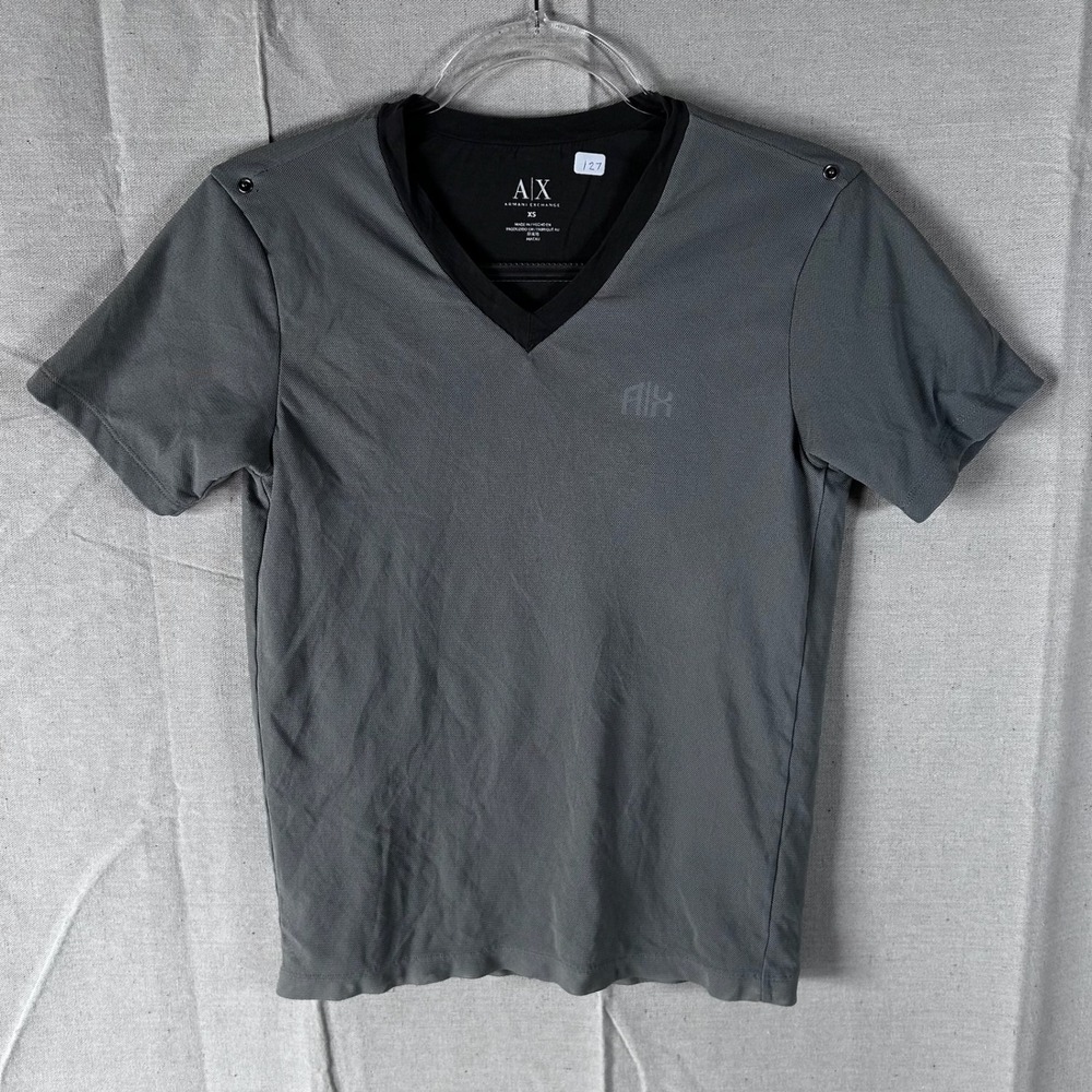 Armani Exchange Mens Gray V-Neck Short Sleeve Logo T-Shirt XS Layered Neck